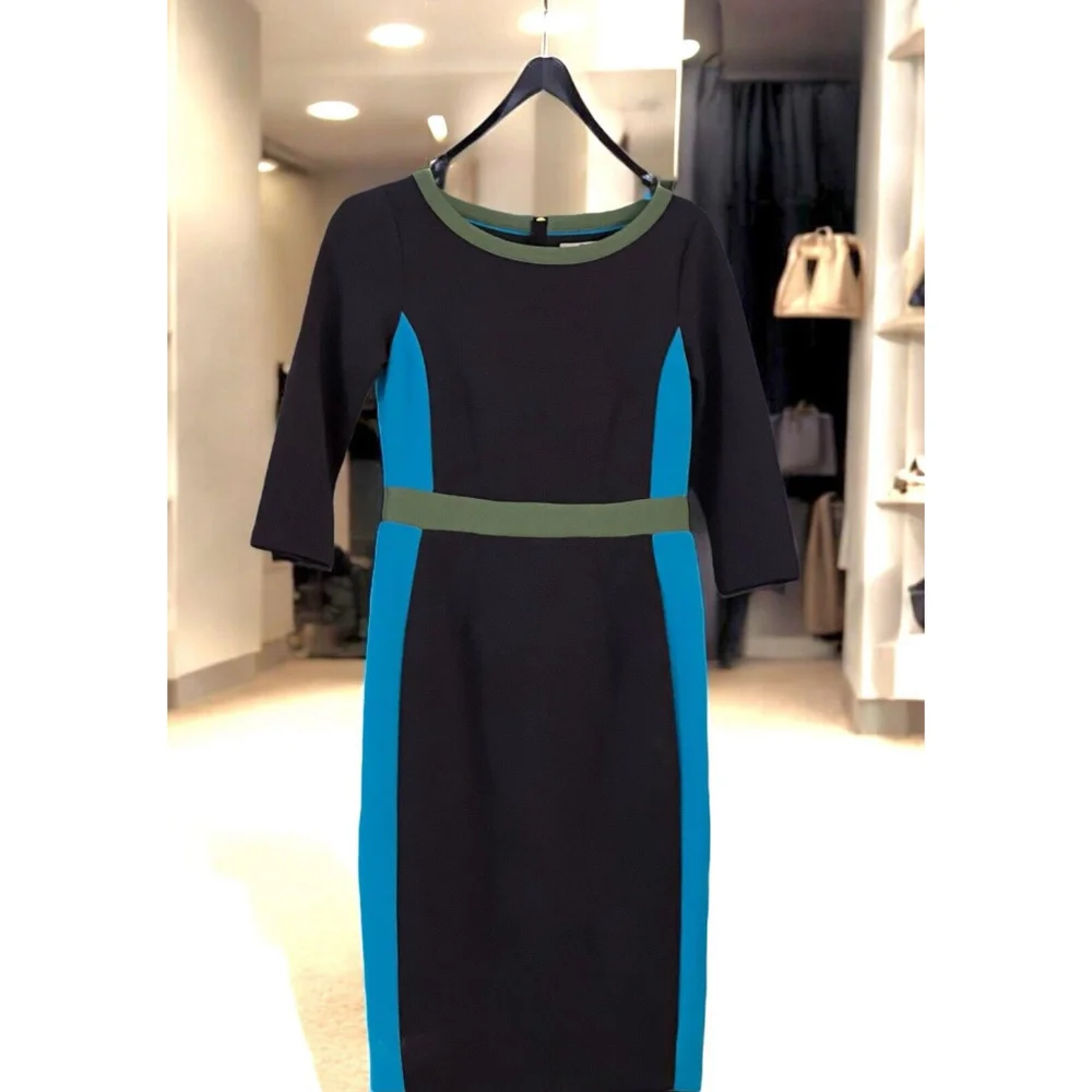BODEN Leah Ottoman COLORBLOCK BLUE Green Lagoon Stretch sheath DRESS 4P NWT - Picture 3 of 8